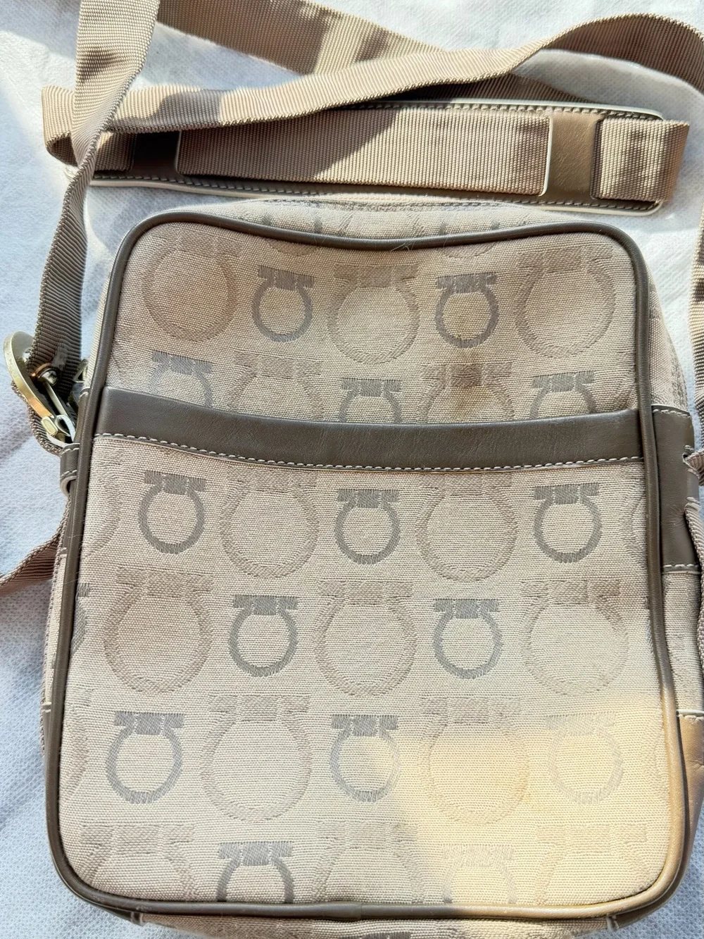Salvatore Ferragamo Vintage Gancini Monogram Canvas Crossbody Messenger Bag